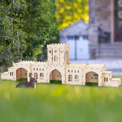 Vista 7 de Woiworco Castillo de Conejo Extra Grande Escondite Conejo Casa de Conejitos 6 Casas, Escondite de Conejo de Madera para Casas de Juego y Escondites