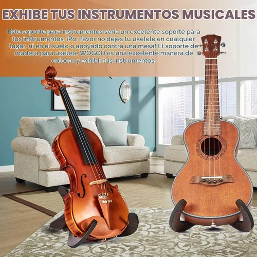 Vista 5 de Soporte para ukelele, soporte para instrumentos, soporte de mandolina portátil, accesorio para ukelele Soporte para ukelele-nogal negro