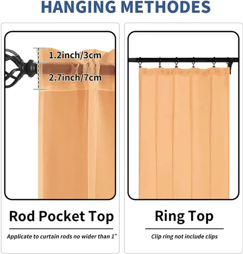 Vista 2 de Cortinas de gasa semitransparentes, 30 pulgadas de largo, 2 paneles, con bolsillo para cortinero, tratamiento para ventanas, para sala de estar