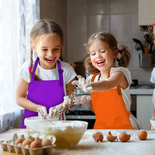 Vista 6 de Juego de delantal y sombrero de chef para niños, 8 piezas de delantales ajustables con bolsillos para cocina, cocina, hornear, pintura
