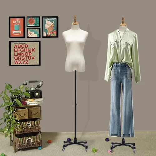 Vista 5 de Maniquí de torso con soporte, 51-75 pulgadas, altura ajustable, cuerpo de maniquí femenino sobre ruedas, exhibición de maniquí de ropa para tiendas