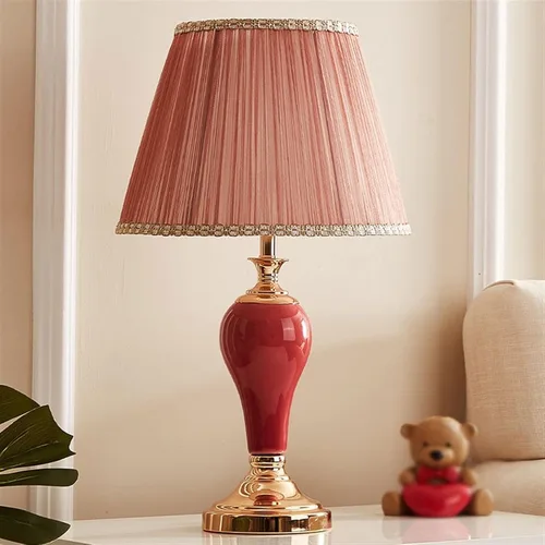 Vista 5 de Desk Light 22.83 Inch Red Bedside Lamp Retro Ceramic Table Lamp Night Light Indoor Home Decor Reading Lamp Led Lamp for Desk(A)