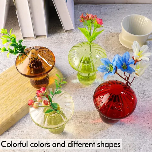 Vista 5 de 4 jarrones de vidrio con forma de hongo, macetas hidropónicas transparentes, plantas de flores para centro de mesa decorativo, decoración de mesa, 4