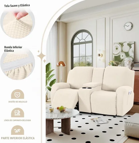 Vista 3 de TAOCOCO - Funda elástica para sofá biplaza reclinable con consola central, color beige Washable Loveseat Cover for 2 Seat Recliner Couch, Jacquard