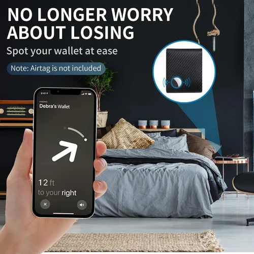 Vista 4 de Swallowmall AirTag Billetera para hombre con bloqueo RFID, de piel auténtica, plegable, para AirTag con 1 ventana de identificación, 13 tarjeteros