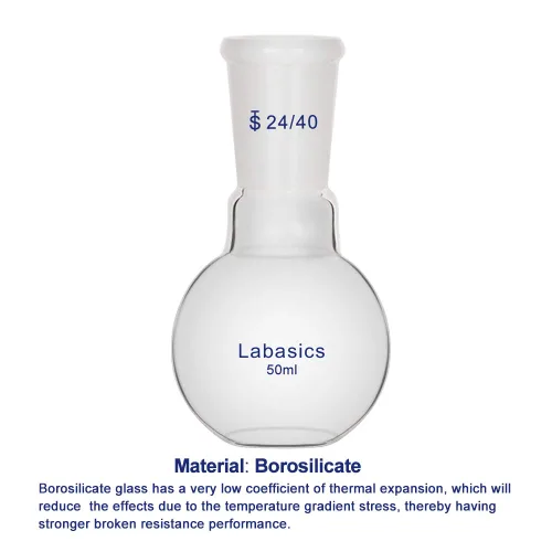 Vista 3 de Labasics Frasco de ebullición de fondo plano de un solo cuello de 1.7 fl oz, con junta externa cónica estándar 24/40, 1.7 fl oz