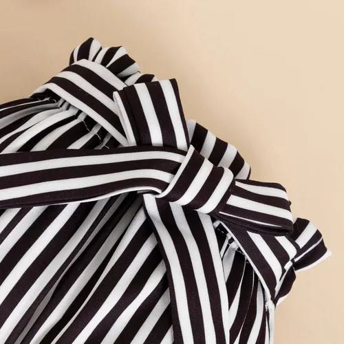 Vista 5 de Kadola Conjunto de 3 piezas de mameluco acanalado con diadema para niñas y bebés, trajes a rayas para niñas
