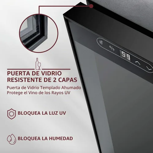 Vista 4 de Schmecke - Refrigerador de vino con compresor de 34 botellas con cerradura Gran bodega independiente Refrigerador de vino digital 41f-64f