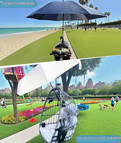Vista 3 de Accesorio universal ajustable para sombrilla de cochecito de 360°, soporte de paraguas para sillas, bicicletas y sillas de ruedas, abrazadera