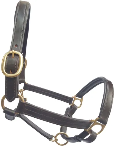 Vista 2 de Saddlesworld Cabestro de cuero con triple costura Cabestro hecho a mano para caballos Cuenta con una garganta enrollada con broches Viene