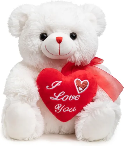 Vista 10 de HollyHOME Oso de Peluche Oso de Rosa Oso de Peluche Suave con Sobre Rojo de Felpa Suave Juguetes de Vacaciones Regalo 30 cm Blanco