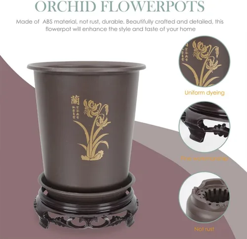 Vista 8 de 2 Sets Orchid Flower Pots with Bases, ABS Plastic Planters