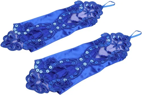 Vista 4 de Guantes de encaje floral sin dedos para novia, con lentejuelas, para mujer, ropa de mano, boda, graduación, fiesta, manoplas vintage