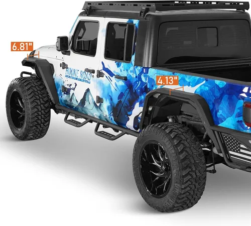 Vista 5 de Hooke Road Gladiator JT - Guardabarros planos, guardabarros delanteros y traseros resistentes con luces LED intermitentes para camionetas Jeep