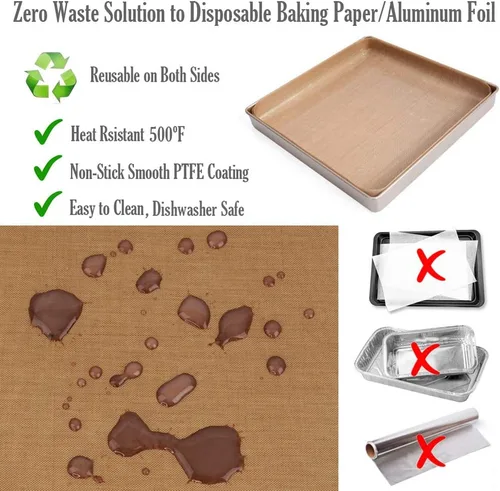Vista 2 de Hoja de teflón de PTFE, revestimientos antiadherentes para horno, alfombrilla para parrilla de barbacoa, bandeja para hornear, reutilizable