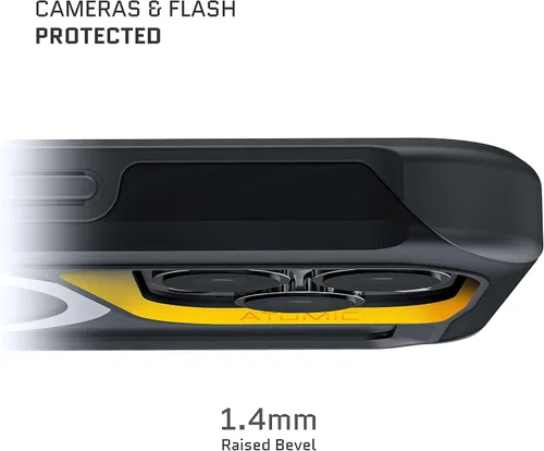 Vista 5 de Ghostek ATOMIC - Funda delgada iPhone 13 Pro, parachoques de metal negro con anillo MagSafe transparente en la parte trasera, protección resistente