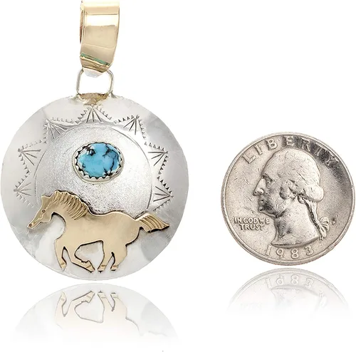 Vista 5 de $215Tag Caballo 12ktGF Plata Certificado Muy Navajo Nativo Turquesa Colgante 24510-1 Hecho por Loma Siiva, Metal Piedra, Turquesa
