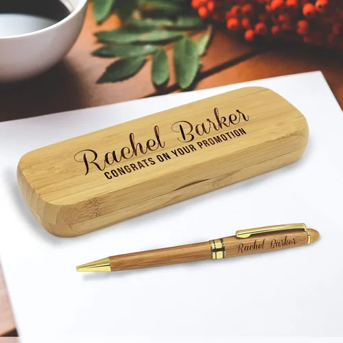 Vista 3 de Bolígrafo personalizado de My Personal Memories grabado con estuche personalizado - Juego de bolígrafos de madera para abogados, médicos, maestros
