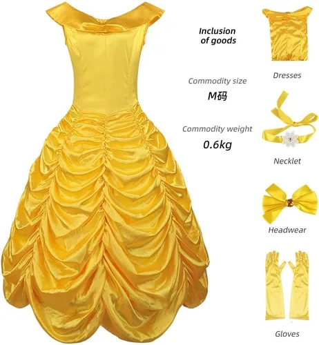 Vista 4 de EMERY Vestidos de princesa para mujer, disfraces de Halloween, Bella y Bestia, cosplay, vestido amarillo