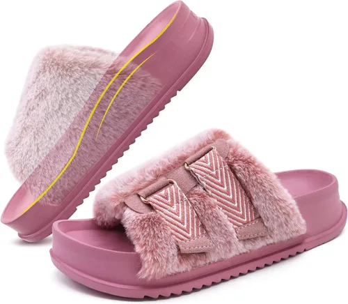 Vista 20 de KuaiLu Pantuflas ortopédicas para mujer con soporte de arco, sandalias acolchadas suaves para mujer, sandalias de moda con punta abierta, de piel