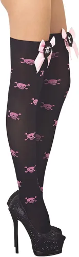 Vista 2 de iB-iP Medias de sujeción altas para mujer, diseño de calavera malvada, sin costuras, punk, góticas, muslos