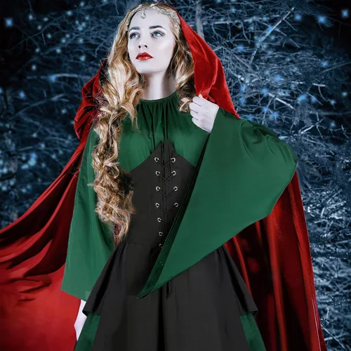 Vista 7 de Haysandy 4 piezas de disfraz de elfo para mujer, vestido irlandés tradicional renacentista, orejas de hada para Halloween, cosplay