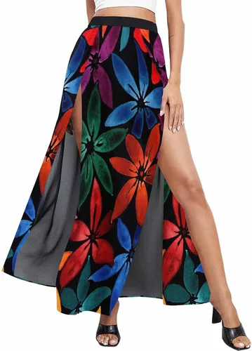 Vista 3 de InterestPrint Faldas de trabajo con estampado floral para mujer, falda de gasa elástica