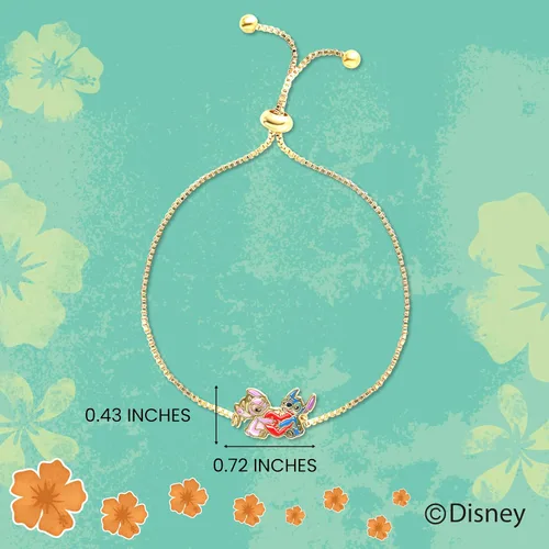 Vista 4 de Disney Pulsera de puntada y corazón de ángel para mujer, pulsera de puntada ajustable chapada en flash de 18 quilates, con licencia oficial, Latón