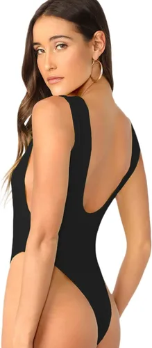 Vista 2 de SheIn Body de corte alto sin espalda para mujer, sin mangas, cuello redondo, tejido acanalado