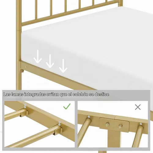 Vista 8 de Yaheetech - Base de cama metálica de tamaño individual con plataforma de cama de metal con cabecero y estribo de estilo victoriano/Fácil montaje/Sin