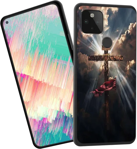 Vista 96 de Funda delgada para Google Pixel 4 XL, funda delgada de silicona de TPU suave a prueba de golpes para Google Pixel 4 XL, cruz negra