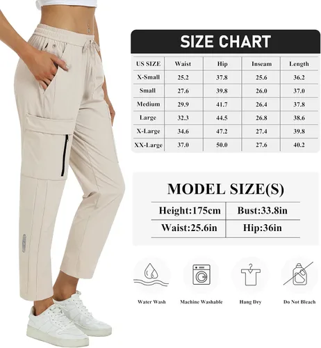 Vista 7 de MoFiz Pantalones de senderismo para mujer de secado rápido ligeros pantalones de tobillo con bolsillos