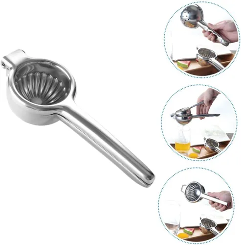 Vista 5 de Exprimidor manual de limón de acero inoxidable, exprimidor de frutas, prensa de cítricos de mano, fácil de usar para el hogar, cocina, bar