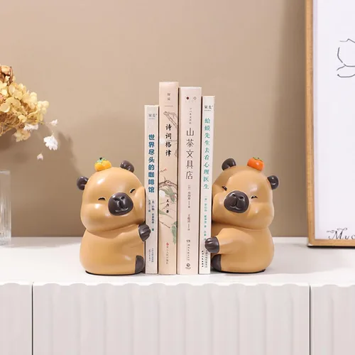 Vista 6 de Lindos sujetalibros decorativos de capibara que se abrazan, extremos únicos de libros con temática animal para sostener libros, soporte creativo