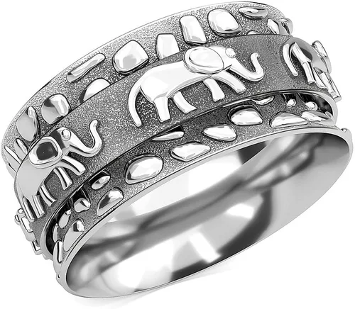 Vista 9 de Shop LC 925 Sterling Silver Boho Spinner Fidget Anxiety Ring for Women 3 rayas.