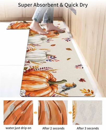 Vista 4 de Tapete de baño vintage con diseño de calabazas para bañera, antideslizante, de secado rápido y absorbente, con tierra de diatomeas, para fregadero