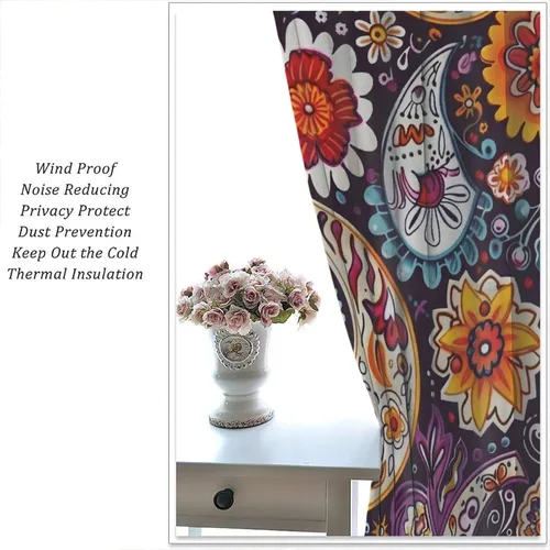 Vista 47 de Cortinas opacas con estampado de flores de cachemira, estampado de cachemira sobre fondo blanco, para decoración del hogar, cocina, restaurante