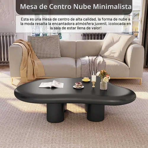 Vista 3 de Mesa de Café Nube Negra de 35.82", Mesa de Café Moderna de Borde Redondo con 4 Patas de Soporte Resistentes y Tablero de 2.67" de Grosor, Fácil
