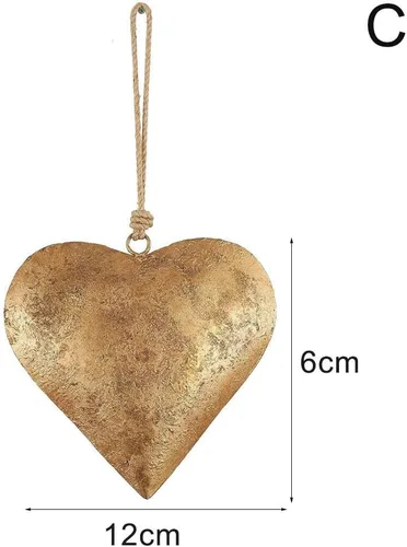 Vista 7 de Campanas de corazón de San Valentín, campana decorativa de metal 3D en forma de corazón, campanas decorativas rústicas antiguas con cuerda