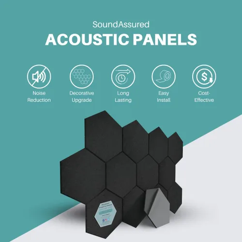 Vista 2 de Paneles acústicos hexagonales para amortiguación de sonido, paquete de 12 paneles autoadhesivos de absorción de sonido, tratamiento acústico