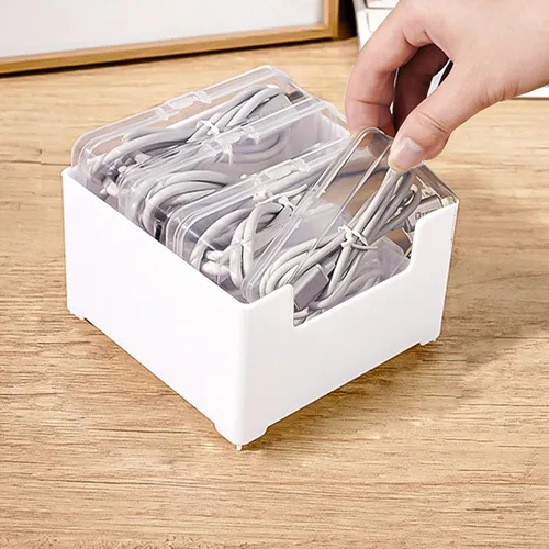 Vista 6 de Caja organizadora de cables con múltiples cajas de almacenamiento de cables de escritorio para cables de carga, accesorios de uso en casa, oficina