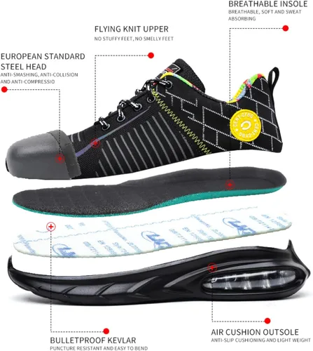 Vista 5 de Men Women Safety Shoes Indestructible Steel Toe Shoes Puncture Proof Non Slip Work Shoes Lightweight Work Sneakers Air Cushion Warehouse Industry