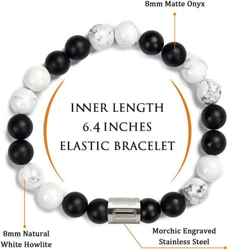 Vista 2 de Morchic Pulsera elástica con cuentas de ónixhowlita blanca mate natural, unisex, 0.315 in, Gema