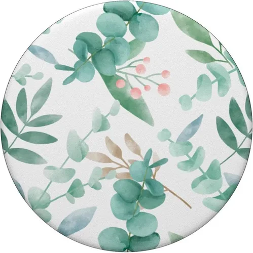 Vista 3 de Hojas de ramas florales de acuarela de eucalipto con flor verde PopSockets intercambiables PopGrip