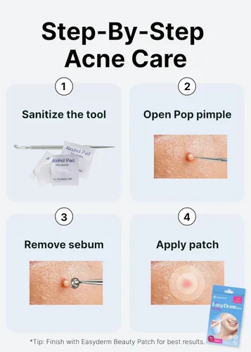 Vista 8 de EasyDerm - Juego de parches coreanos para espinillas en 4 pasos + extractor de doble punta 2 en 1, para un cuidado completo de la piel