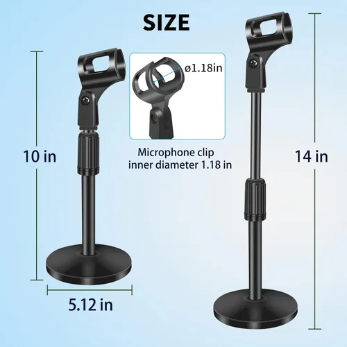 Vista 2 de Soporte de micrófono de escritorio pequeño, soporte de micrófono de escritorio de acero ajustable con clip de micrófono para Blue Yeti Snowball
