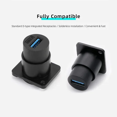 Vista 3 de PENGLIN Enchufe impermeable USB 3.0 de 2 piezas, tipo D, montaje en panel USB, conector sin soldadura, hembra a hembra, acoplador de señal a través