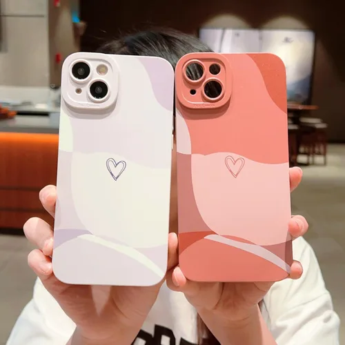 Vista 3 de Funda para teléfono compatible con iPhone 15 Plus de 6.7 pulgadas, bonito patrón de corazón pintado con diseño de corazón, protector completo