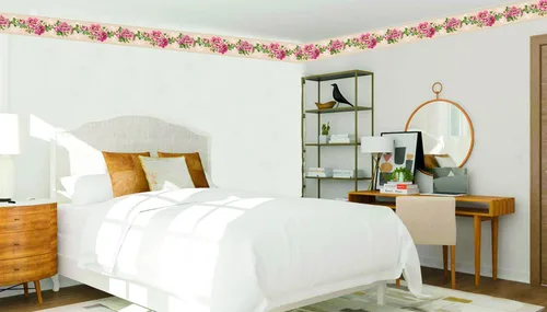 Vista 2 de Dundee Deco Papel tapiz para despegar y pegar DDAZBD9341 Damasco rosa verde flores de pared diseño retro, 15 pies x 7 pulgadas (15.0 ft x 7.0 in)