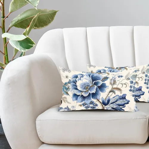 Vista 6 de Chinoiserie - Fundas de almohada de 20 x 12 pulgadas, fundas de almohada vintage de flores azules para primavera y verano, fundas de almohada
